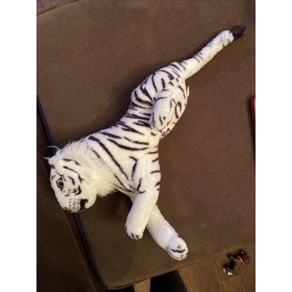 Plush White Tiger 18" to Tail Blue Eyes Long Cross Paws  Read Below - Picture 4 of 12